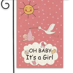 Baby It's a Girl Garden Flag Double Sided Welcome Baby Girl Baby Shower Gender Reveal Outside Decoration for Home Yard Farmhouse 12.5x18 Inch