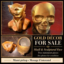 Gold Skull and Face Sculpture Decor Set