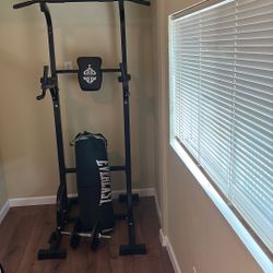 At home pull up bar station bundle with punching bag and curl ups