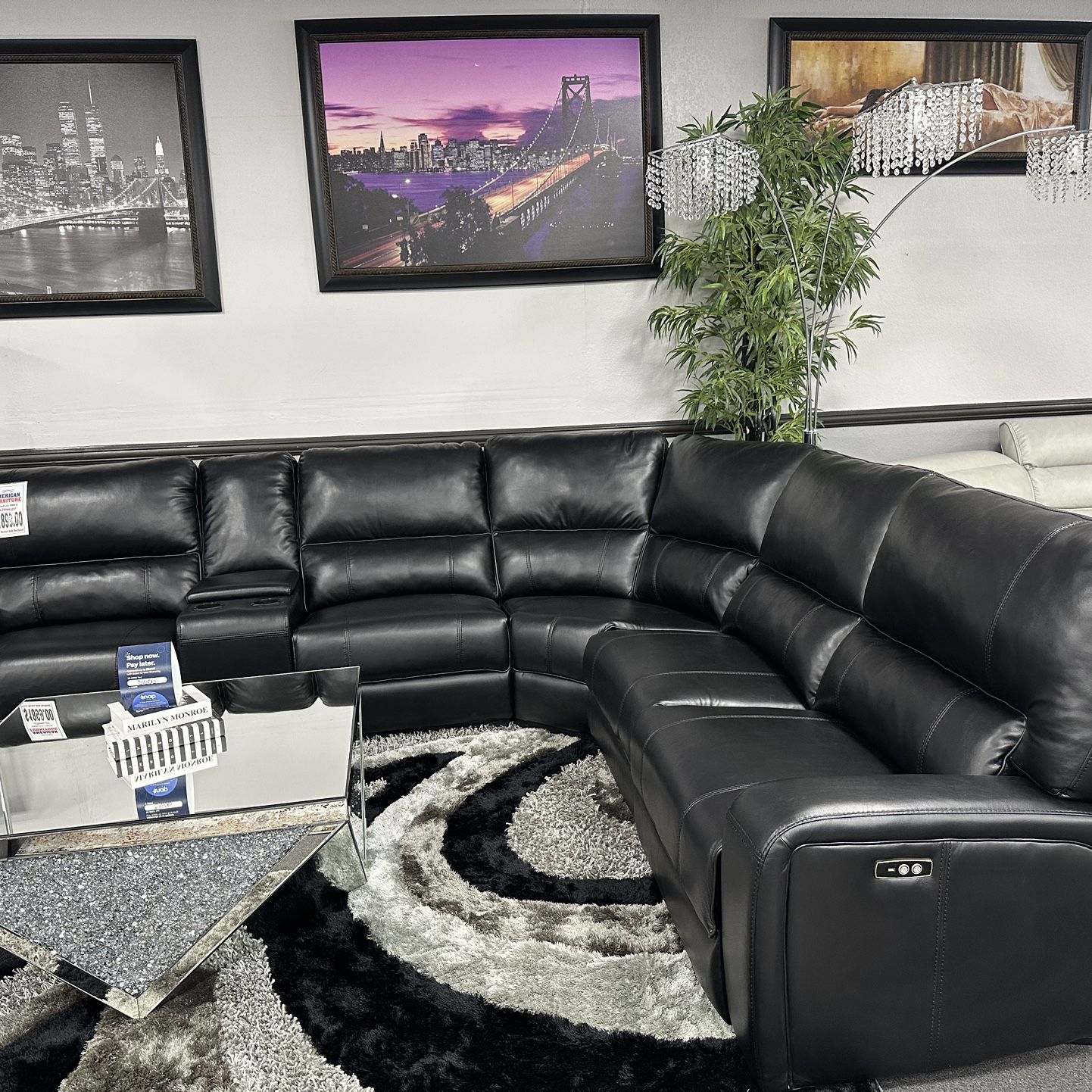Black Sofa Sectional w/ Power Recliners