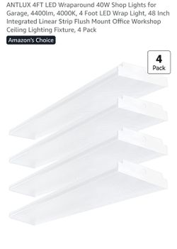 ANTLUX 4FT LED Wraparound 40W Shop Lights for Garage, 4400lm, 4000K, 4 Foot LED Wrap Light, 48 Inch Integrated Linear Strip Flush Mount Office Worksho