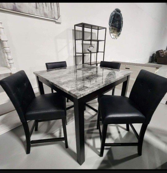 5 Piece Marble Black Modern Kitchen/Dining Set🌟Showroom Available 🏠