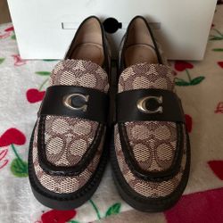 Coach Brown & Beige Monogram Loafers
