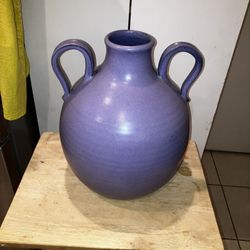 Gorgeous Large Purple Two Strap Handles Art Pottery Vessel