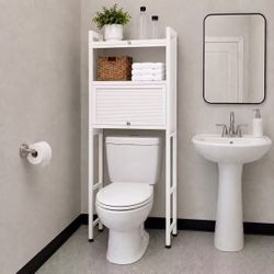 New In Box 24x10x64 Inch Tall Metal Medicine Cabinet Bathroom Restroom Over Toilet Shelf Storage Organizer Rack White Color 