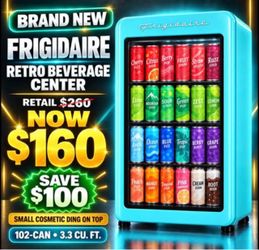 Brand-New Frigidaire Retro Beverage Fridge – 102-Can
