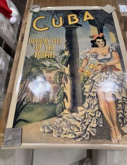 Holiday Isle of the Tropics 1949 Vintage Style CUBA Poster 34”x54”