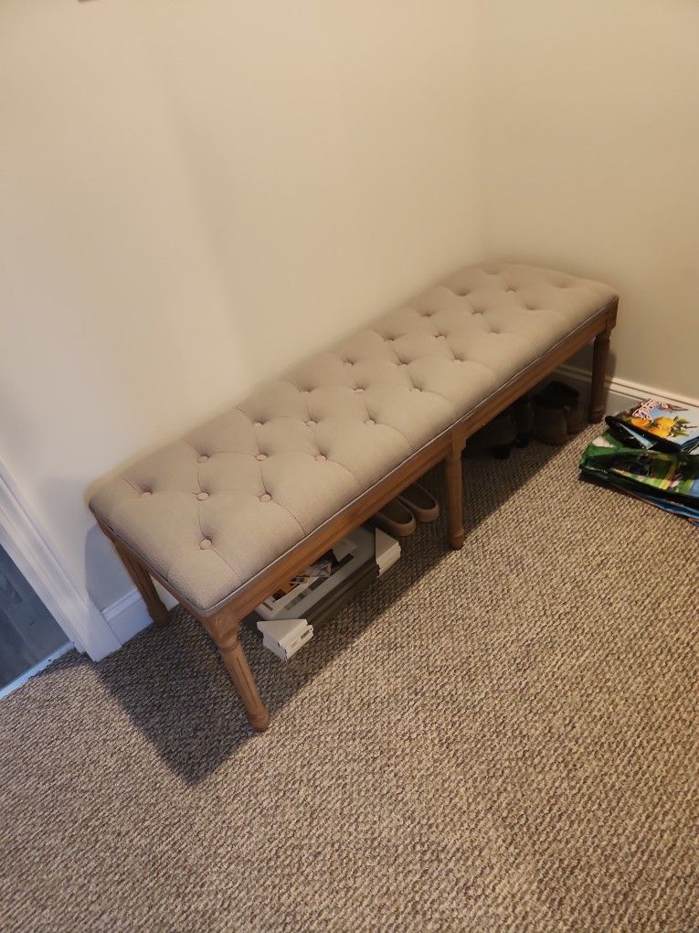 Gray Tufted Bench