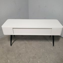 Modern White Coffee Table - Single Drawer & Black Tapered Legs