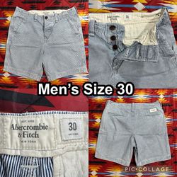Abercrombie & Fitch Stripped Blue Chino Shorts Men's Size 30 Button Fly