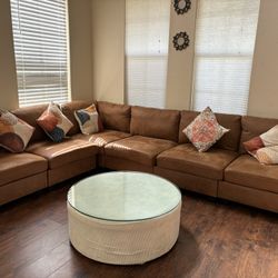 Six Seater Suede Leather Sofa With Pillows 