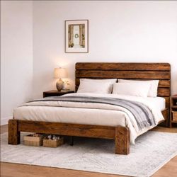 Rustic Solid Wood Platform Bed Frame