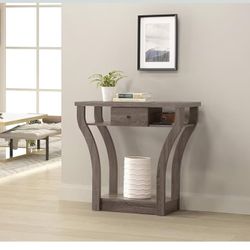 Weathered Grey Finish Curved Console Sofa Entry Hall Table with Shelf/Drawer