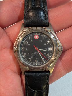 Wenger Swiss Army Men Wristwatch Date Complication Black Dial New Battery Runs 37mm Used