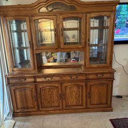 Solid Oak Sideboard Display Cabinet Four Door Four Drawer