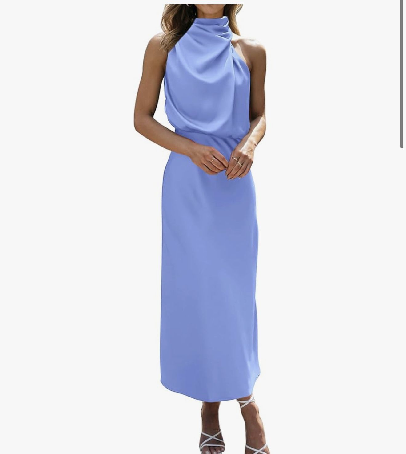 Sleeveless Cocktail Dresses Mock Neck Keyhole Elastic High Waist Wedding Guest Evening Party Maxi Dress(Solid Blue, XX-Large)