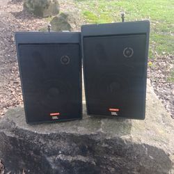 2 JBL Control 5 Indoor Outdoor Speakers with Hanging Joints