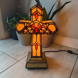 River of Goods Tiffany Style Genuine Art Glass Cross Accent Lamp Night Light