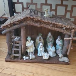 Vintage Porcelain Or Ceramic Nativity Manger Scene.