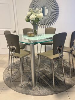 Glass Top Counter Height Dining Table with 6 Chairs