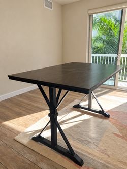 Industrial Counter Height Dining Table 60” x 38” x 36” – Dark Wood & Metal