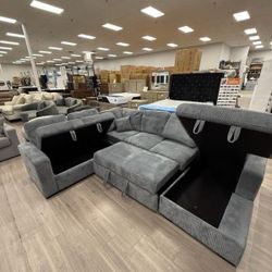 Modern Sectional Couch Gray Sleeper With Storage 2 ,