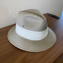 Dorfman Pacific Canvas Safari Fedora - Beige (7 - 7 1/8)