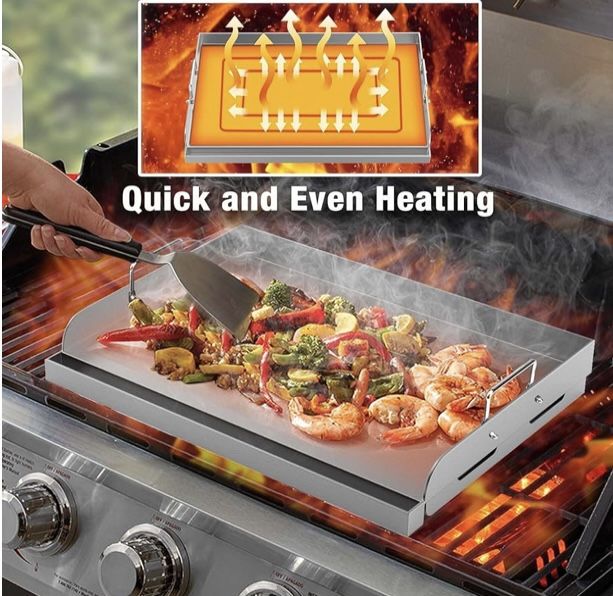 Griddle for Gas Grill, Universal Fry Griddle Flat Top Plate, 17" x13” Metal Cooking Griddle Pan