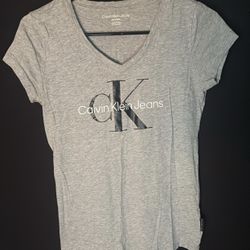 Calvin Klein Jeans Gray Logo V-Neck Tee