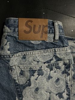 Supreme Flame Jacquard Baggy Denim Jean Shorts for Sale in