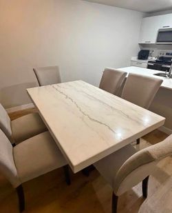 Marble Top Dining Table with 6 Chairs