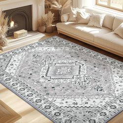 Alfombras lavables de 5 x 7 pies, alfombra antideslizante de estilo bohemio vintage para dormitorio, alfombra de suelo de pelo bajo, alfombra suave y 