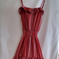 Long Coral And White Striped Dress