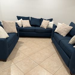 3 Piece Blue Sofa Set