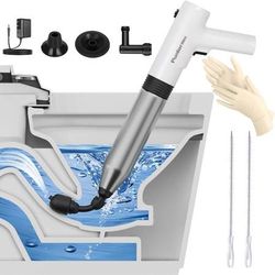 new Electric Toilet Plunger,Unclog In One Shot,Remover For Bathroom,Kitchen Pipes Clog,High Pressure Air Plungers For Bathroom Heavy Duty (White)  Tim
