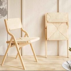New Wood Folding Rope Dining Chairs, Set Of 2, Natural Beige 