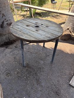 Spool Table Top Table With Iron Base