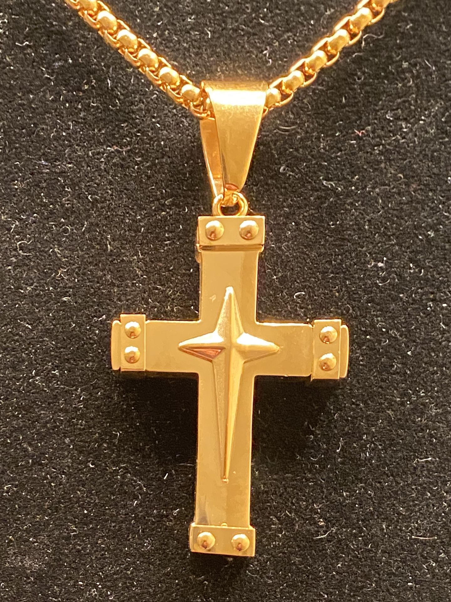 Gold stainless steel cross pendant with chain