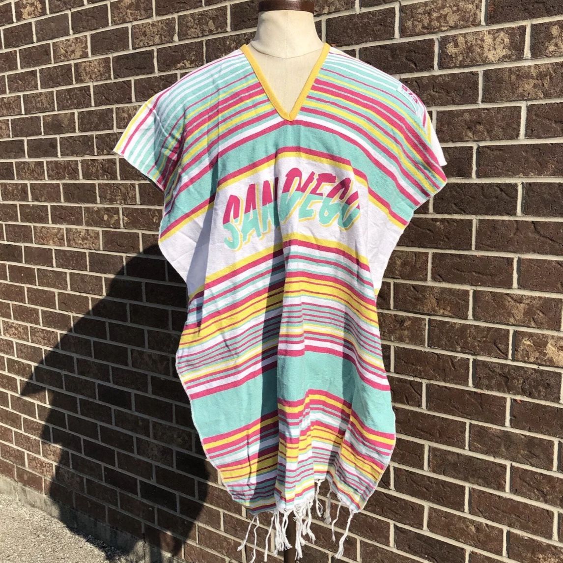 Striped San Diego Beach Poncho with Fringe