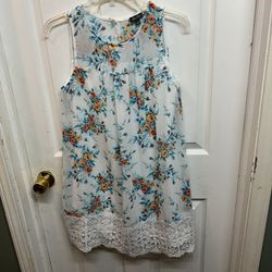 Lilly Rose Ivy & Teal White Lace Edge Dress Size S Fully Lined Cottage Vibe Great Condition 