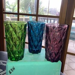 Set Of 3 Colorful, Geometric Highball Glasses