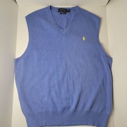 Polo Ralph Lauren Sweater Vest Men's size m Blue Pima Cotton V-Neck