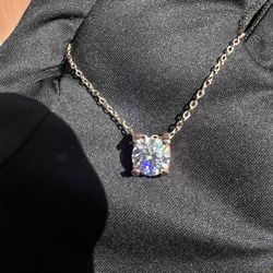 New Moissanite 10H10A Pendant Necklace 2CT,18K Rose Gold Plated Sterling Silver