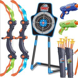 SpringFlower 2 Bow and Arrow Sets with LED Light-up,2 Foam Dart Guns for Kids 5 6 7 8 9 10+ Years Old, Archery Set with Standing Target for Boys & Gir