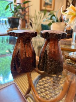 Unique Hand Carved Burl Wood Vintage Salt & Pepper Shakers