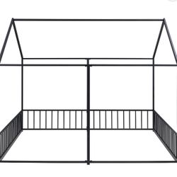 Black Metal House Bed Frame with Rails