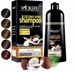 500ML MOKERU Coconut Black Hair Dye Shampoo for Gray Hair, Semi-Permanent Hair Color Shampoo for Women and Men, Fast Acting and Long Lasting, 3 in 1h 