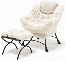 Large Lazy Chair and Ottoman for Adults, Accent Chair Oversized Lounge Armchair with Side Pocket &