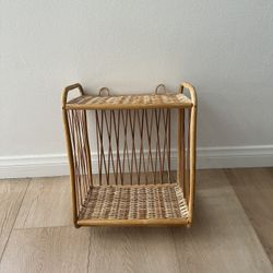 Vintage Rattan Shelf With Towel Bar