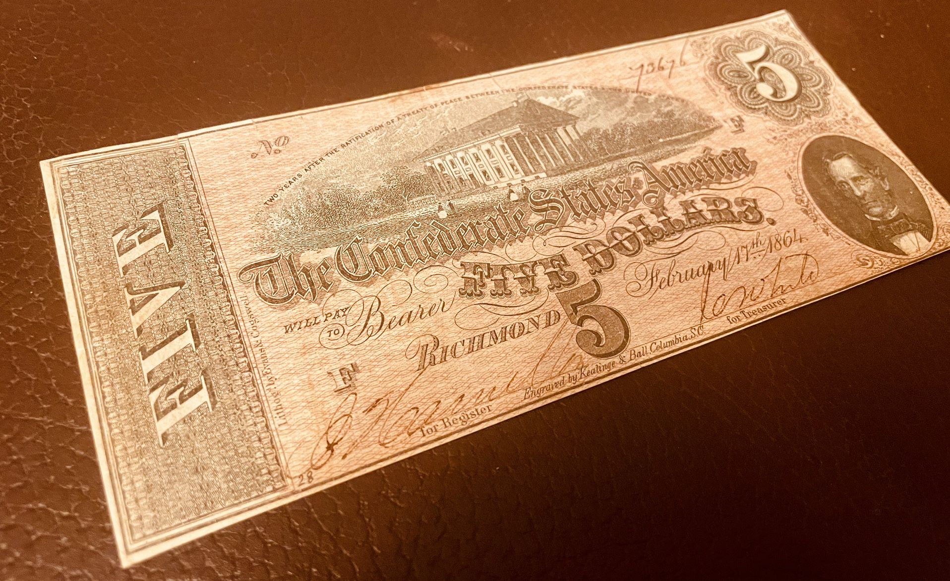 $5 1864. Antique Collectable USA Banknote 
